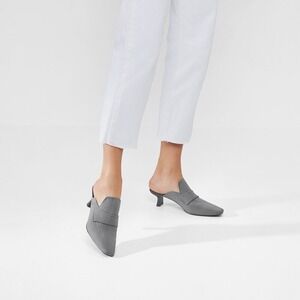 VIVAIA Mules Kitten Heel Knit Pointed Toe Slip On Loafers Gray Size 7-7.5 EUR 38